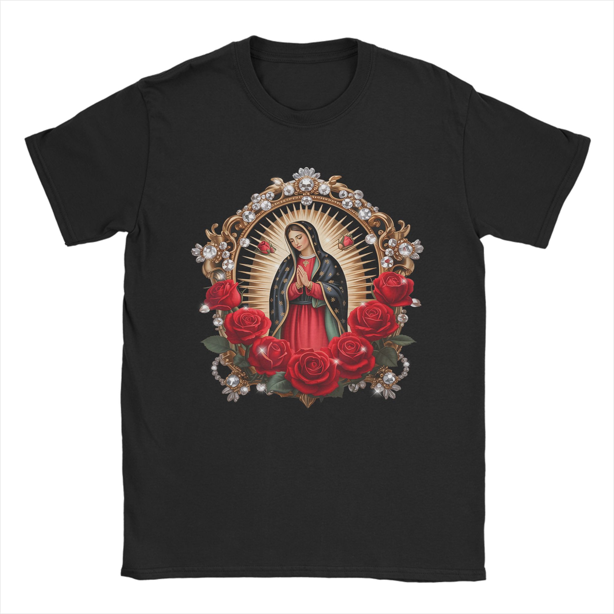

Our Lady De Guadalupe Sant Mary for Christians T Shirts Mens Cotton Cool TShirt Round Collar Tee Shirt Short Sleeve Clothes 4XL