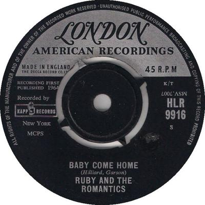 7-Zoll Schallplatte RUBY & THE ROMANTICS - Baby Come Home / Every Day's A Holi HLR9916 London 1964 UK Soul/Funk Gebraucht