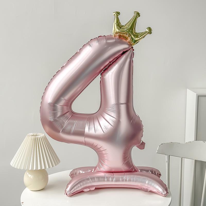 42" Aluminum Foil Number Balloon with Crown Stand for Kids' First Birthday Party Decorations