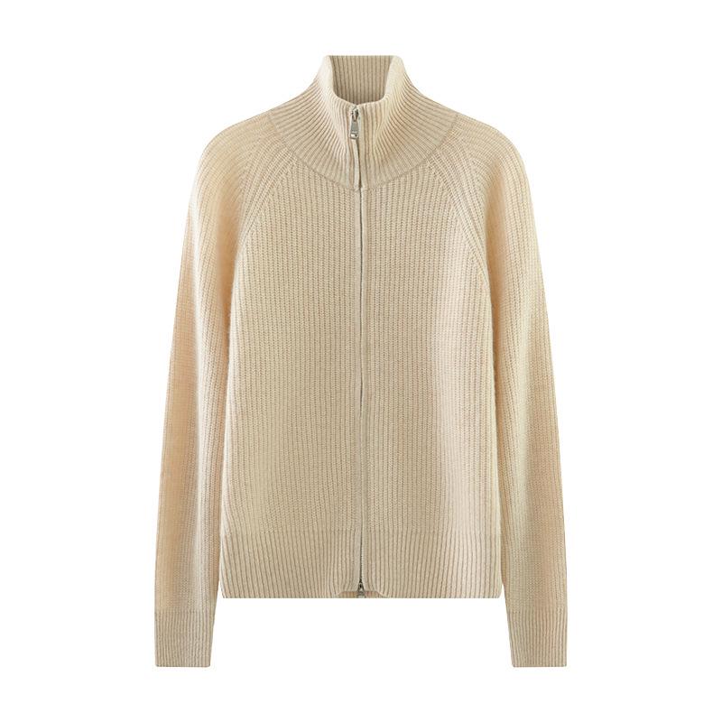 Women's Cashmere Zipper Cardigan - Long Sleeve, Short Jacket, Lapel Sweater, Loose Raglan Sleeve, Casual Thick Outerwear