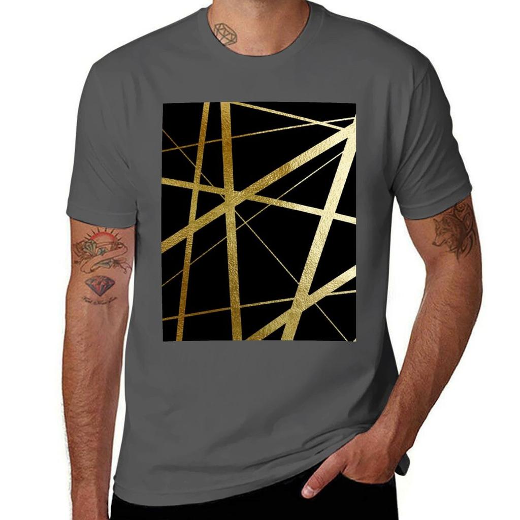 Black And Gold Geometric Luxe Tshirt Outdoor Sports Short Sleeve Top Tshirt
