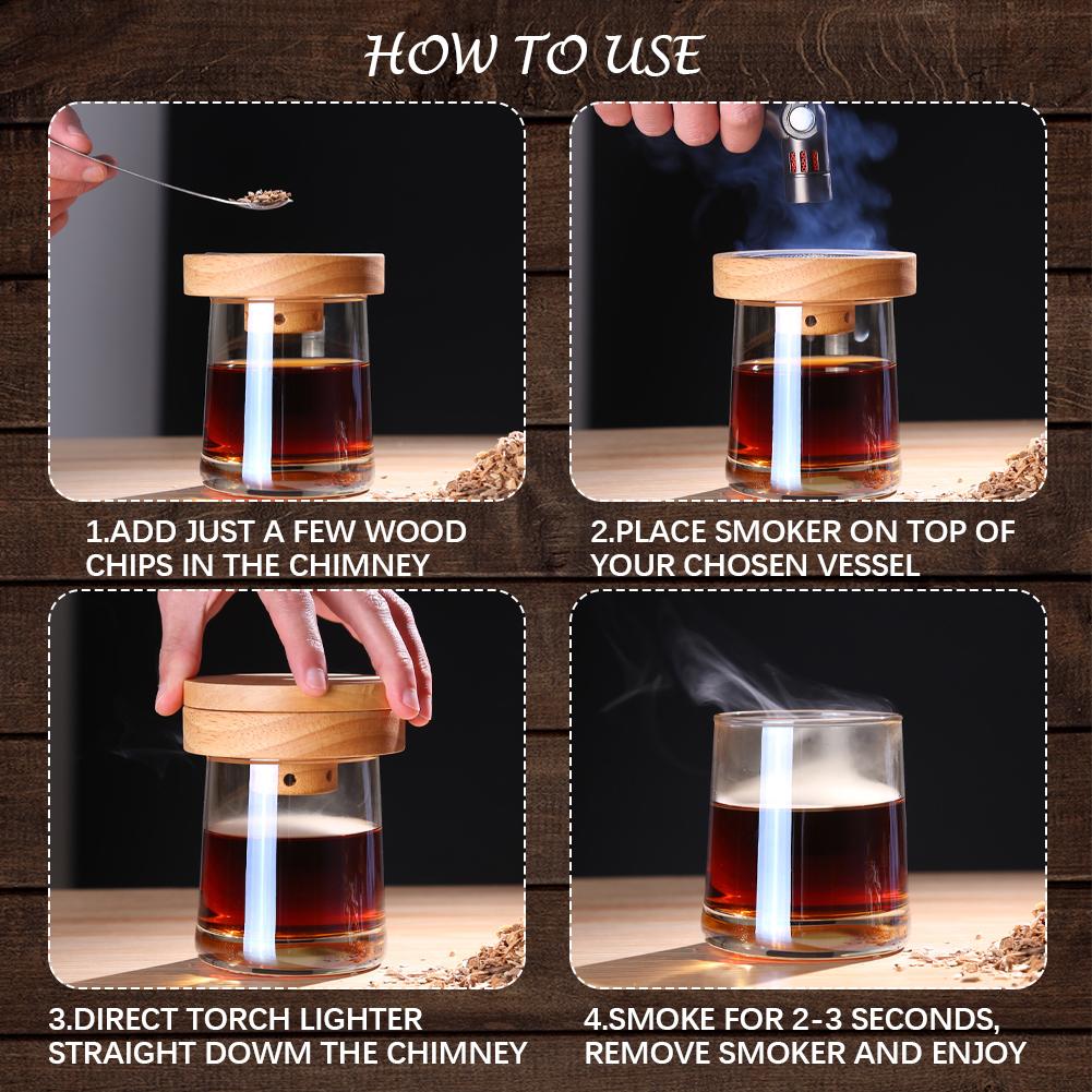 1Set Cocktail Smoker Kit Wooden Smoker Food Smoker Tool Smoked Wood Lid Cocktail Bar Lid Set Old Fashioned Bartender Kit
