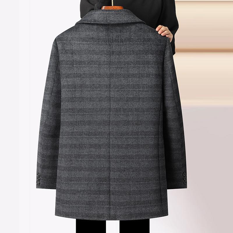 New Autumn and Winter Down Lining Double-sided Woolen Coat Men's Thickened Middle-aged and Elderly Lapel Wool Coat