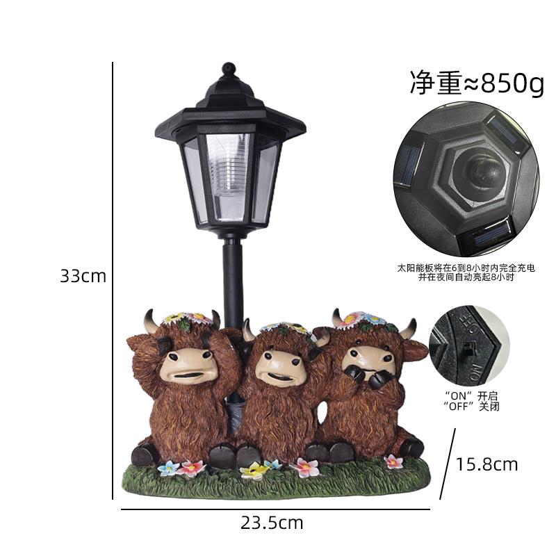 Solar Highland Cow Yard Light  Resin Hexagonal Lamp Decorative Ornament Garden Courtyard Lawn Decorative Atmosphere Light