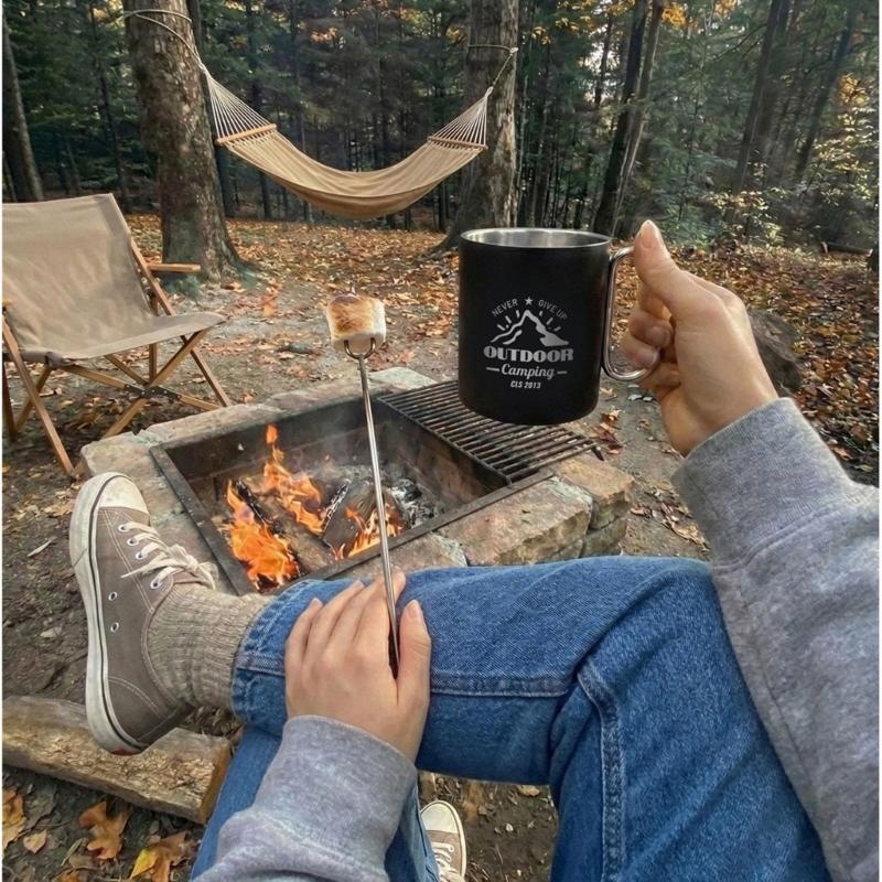 Tazza da Caffè in Metallo Leggero per Campeggio all'Aperto Tazza da Viaggio Termica a Doppia Parete Tazza da Campeggio con Manico Durevole