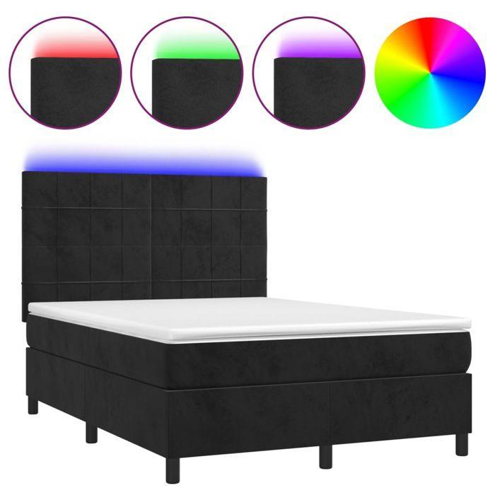 Sommier à lattes - Maison Exclusive - 140x200 cm - Velours Noir - LED Colorée
