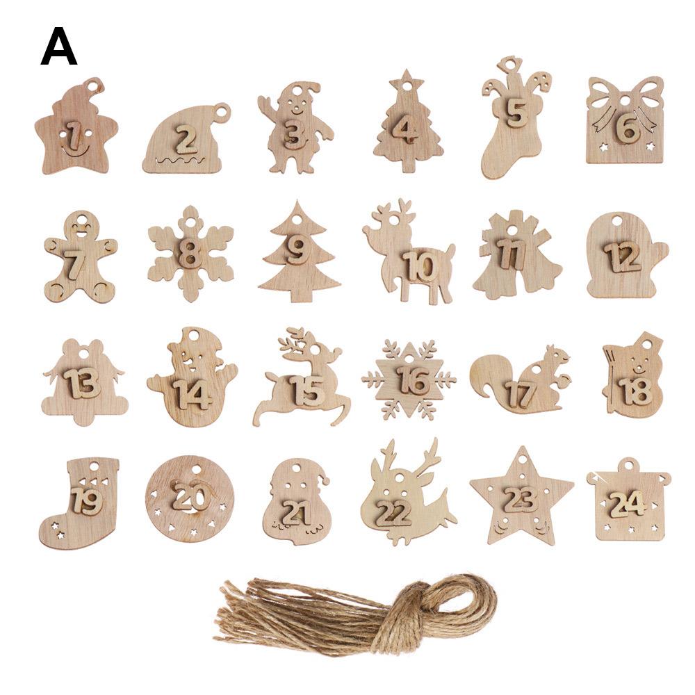 24pcs/set Merry Christmas Gift Bags Decor Xmas Countdown Hanging Tags Number Label Wooden Pendant Christmas Advent Calendar