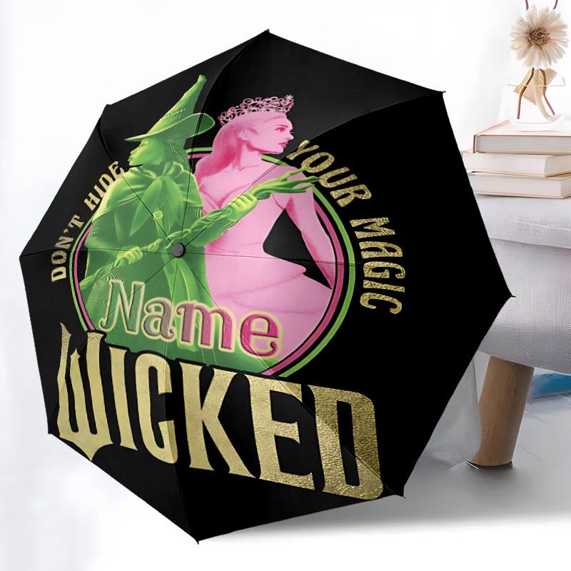 1pc Wicked Custom Name Automatic Folding Umbrella - Compact 8-Rib Design, Durable Plastic & Iron, Daily Use 042
