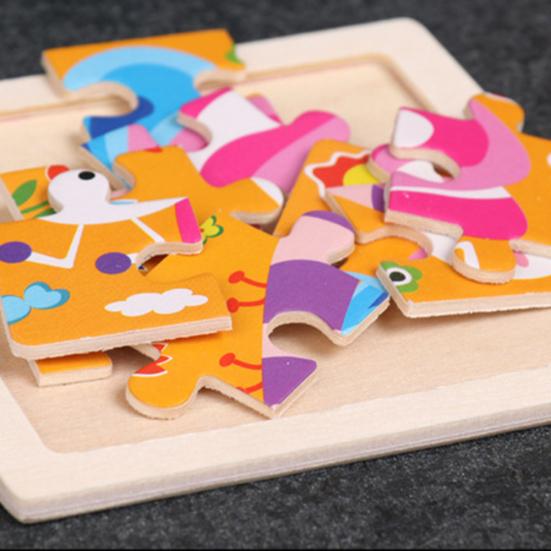 9Pcs Wooden Cartoon Animals Kids Jigsaw Puzzle Toy Learning Education Panel