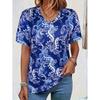 Summer V-neck 3D Retro Flower Printed Top Fashionable Casual Short Sleeved Women's T-shirts
