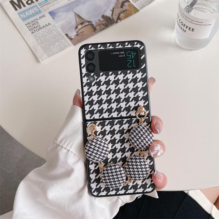 Applicable to Samsung ZFold3 plaid bracelet folding protective case zflip3 portable anti-drop leather case zflip4