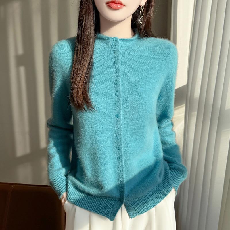 Autumn And Winter New Women'S Wool Sweater Cardigan Stand-Up Collar Jacket Loose Thickened Long-Sleeved Sweater Top Knitted Sweater Versatile