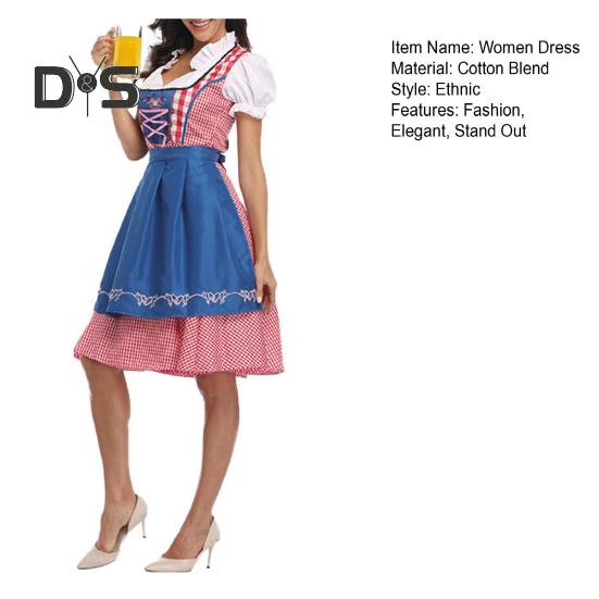 Women's Plaid Oktoberfest Costume German Dirndl Dress Traditional Bavarian Outfits for Halloween Festival Carnival Cosplay