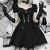 Goth Gothic Vintage Princess Dress Women Dark Lace Up Cross Corset Streetwear Partywear Lolita Female