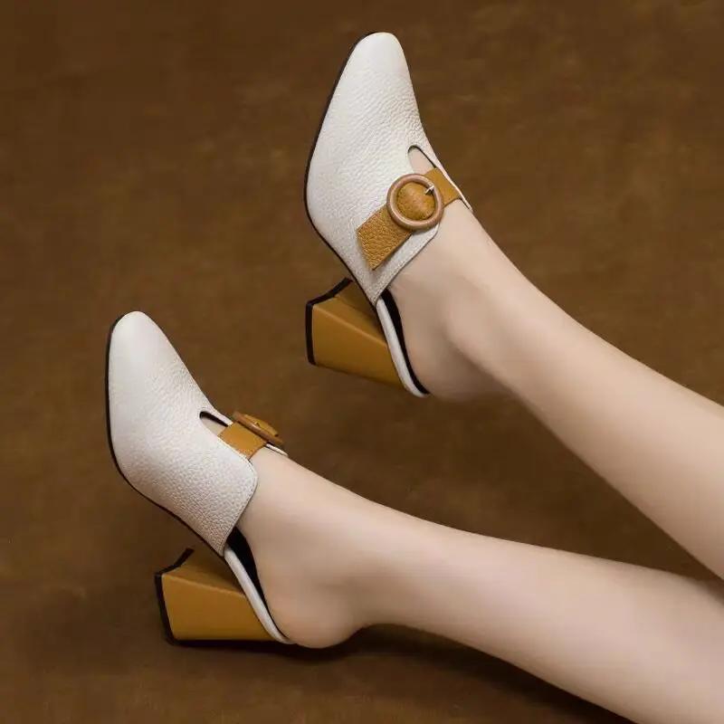 Fashion Buckle Shoes Top Designs New Collection Women's Slippers and Ladies Sandals Unique 39 Casual 2025 Trend Korea Style Black Slides