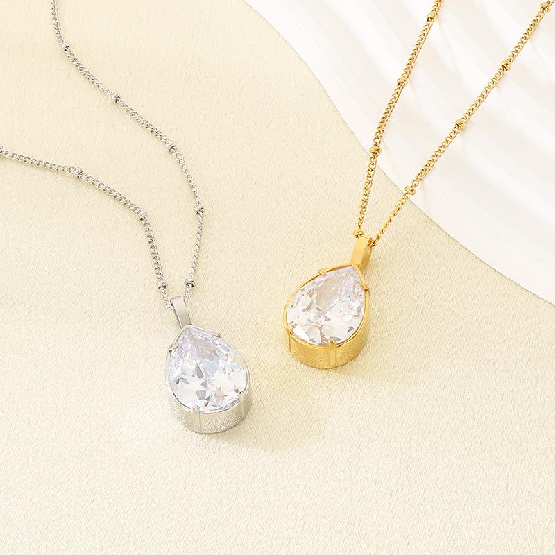 Kalen French INS Teardrop Zircon Pendant Necklace Luxury Stainless Steel Choker for Women Gift