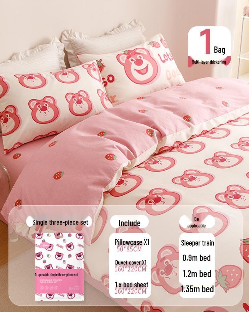 Disposable Four-Piece Bed Set: Bed Sheets, Duvet Covers, Pillowcases, and Quilt Covers - Thick, Anti-Dirty and Portable for Hotels and Travel.