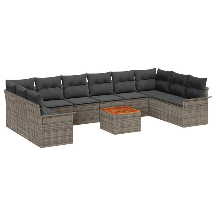 VidaXL Ensemble de Canapé de Jardin 11 Pièces avec Coussins Gris en Poly Rattan 3347377