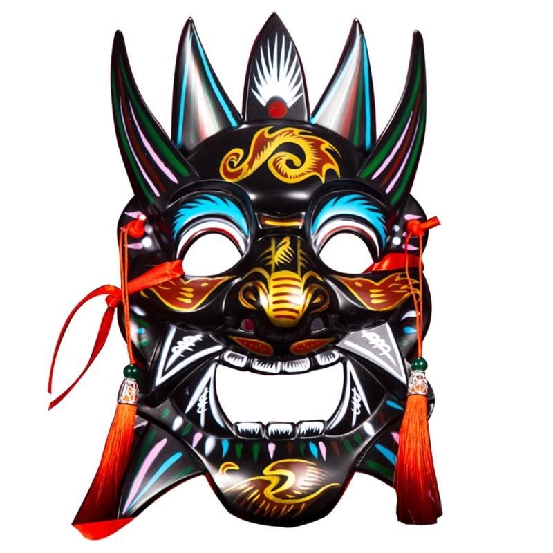 Vibrant Colorful Nuo Drama Mask Plastic Handmade Cultural Artifact Adjustable Fit Stage Performances Cosplay Prop
