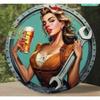 Vintage Round Metal Sign Woman Art Retro Aluminum Wall Decor Weatherproof for Bar Garage Man Cave Home