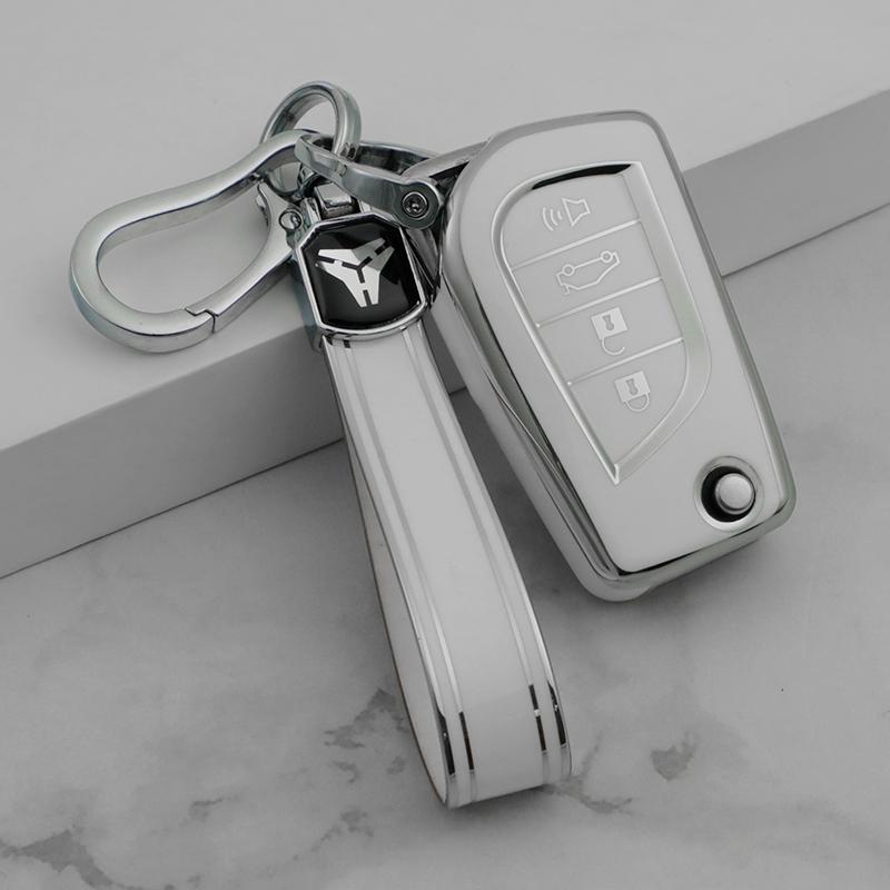 Premium Soft TPU Car Key Case Cover Shell for Toyota COROLLA Camry LEVIN REIZ Highlander RAV4 Fold Key Rings Keychain Bag