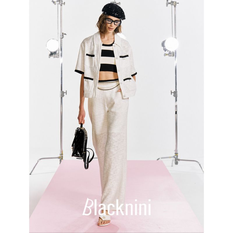 Blacknini "Breathing Sleeve" Island Gold and Silver Silk Thin and Glittering Linen Knitting Shirt/Pants