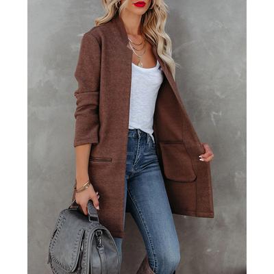 Herfst en Winter Dames Nieuwe Jas Effen Kleur Lange Mouwen Vest Jas Pakkraag Woljas Vrouwelijk