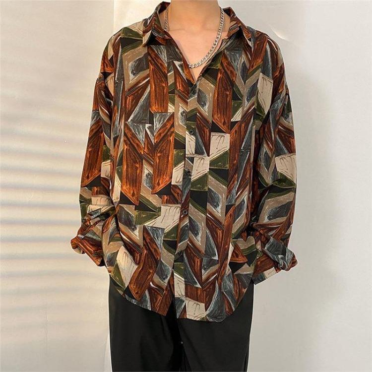 Retro Hong Kong Style Men's Floral Shirt Casual All-Match Jacket Japanese Korean Style Trendy Spring Autumn Fashion