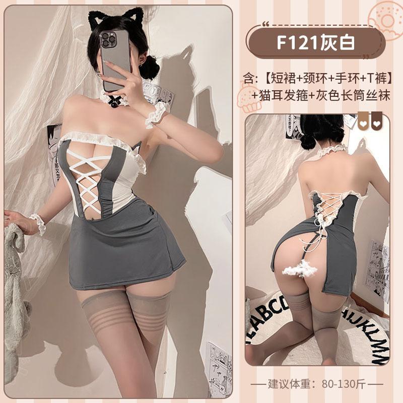 Lace-up Large Size Fat M Sex Lingerie Catwoman Cute Sexy Servant Sweet Maid Uniform Hollow Free 1