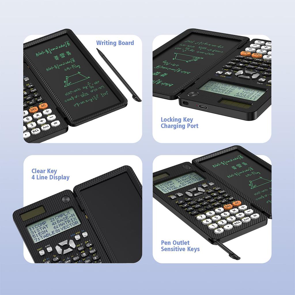 Rechargeable 991ES EX Scientific Calculators with LCD Writing Tablet Foldable Portable with Notepad for Business High School