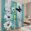 Set Of 2 Teal Turquoise Curtain Aqua Floral Blue White Curtains Decor Home Bedroom Apartment Living Room Window Polyester Perfect For