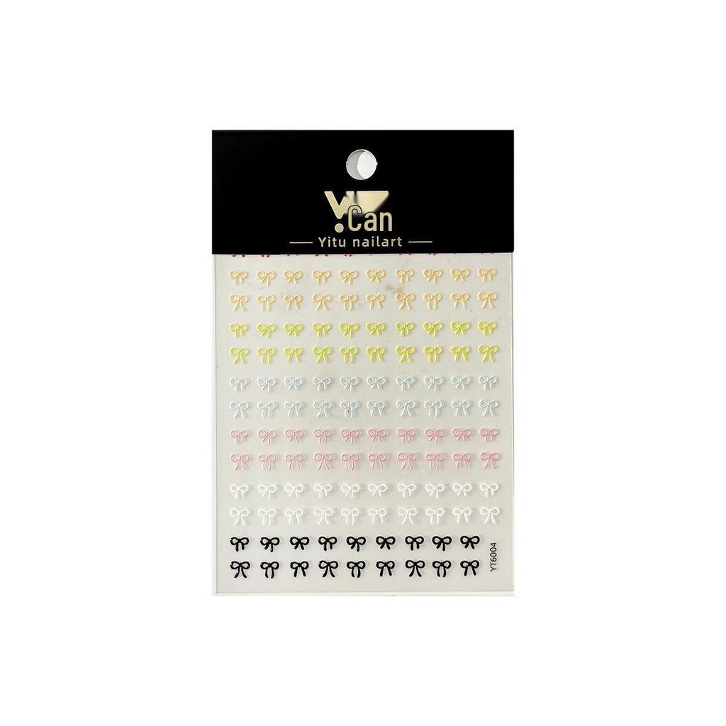 Adhesive Bow Nail Stickers: Gold, Silver, Red, Black & White Embossed Designs