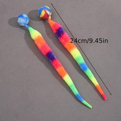 3PCS Colorful Interactive Cat Teaser Toys - Twisty Worms with Attached Balls, Geometric Polyester Pet Play Sticks