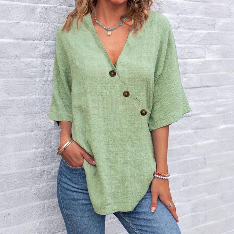 2026 Summer New Arrivals: Women s Solid Color Button Top - European and American Style L зелёный
