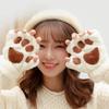 Cute Plush Cat Paw Gloves Thickened Fleece Warm Winterproof Half-finger Gloves Comfortable Soft Fabric Gloves for Adults Children