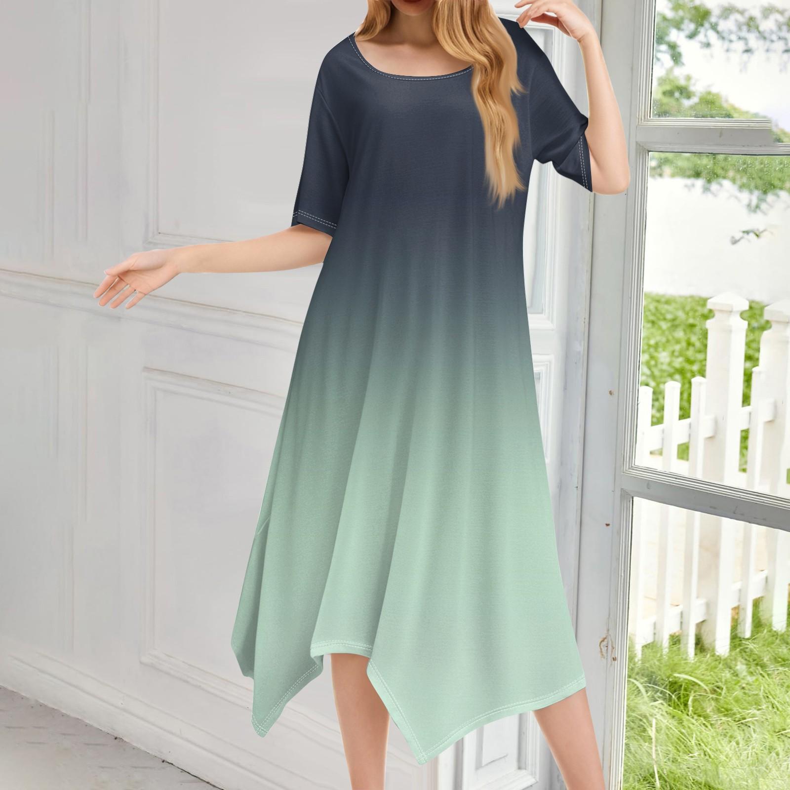 

Женское повседневное модное платье миди с круглым вырезом и коротким рукавом с принтом и неровным подолом M