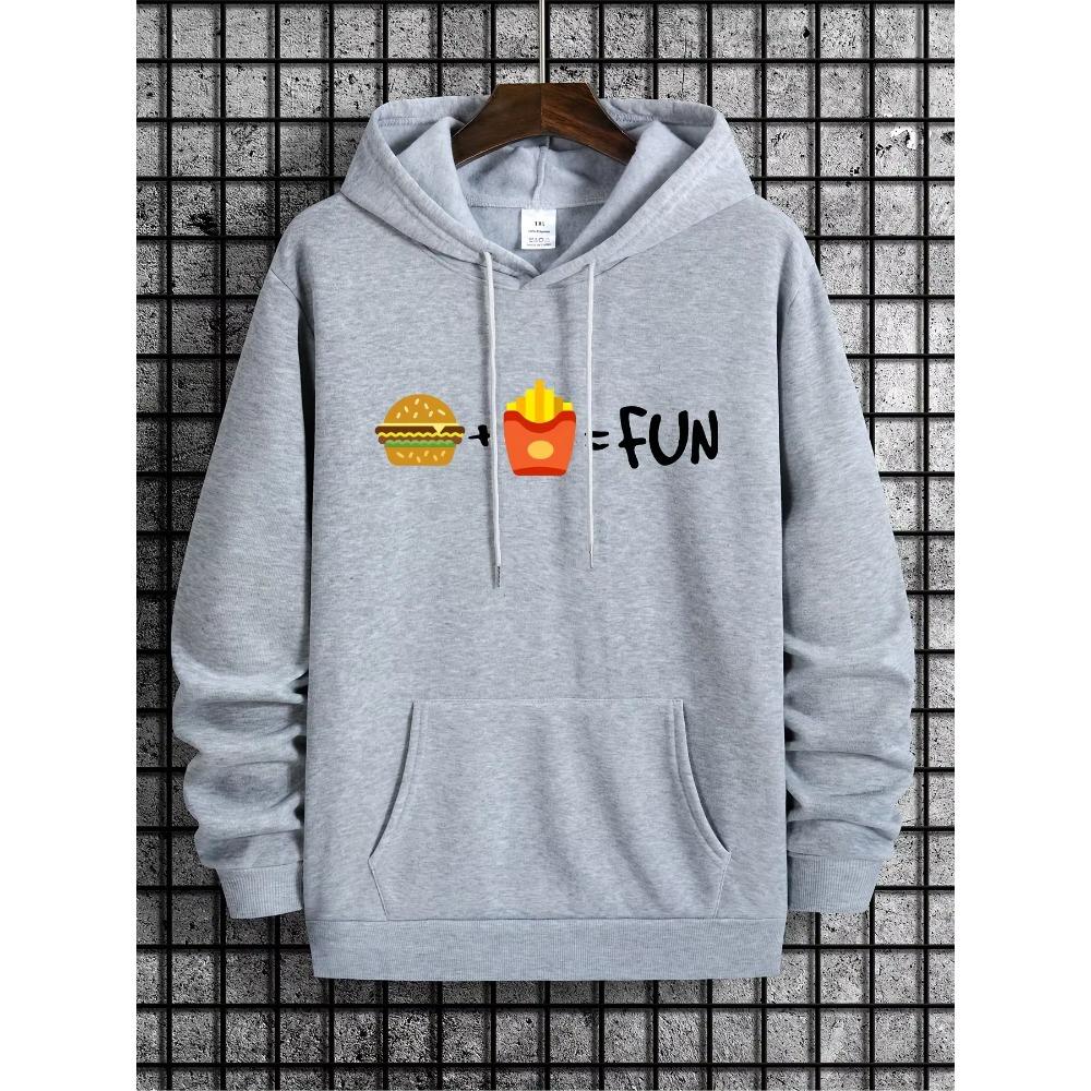 Autumn Winter Creative Fun Fast Food Burger Fries Pattern Print Hooded Sweatshirt Loose Comfortable Casual Sport Long Sleeves Hoodies