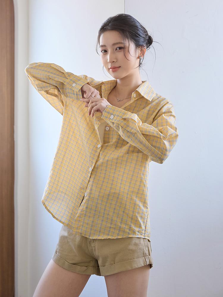 Women's Retro Plaid Loose Fit Shirt - Korean Style Long Sleeve Top for Spring & Autumn Casual Wear