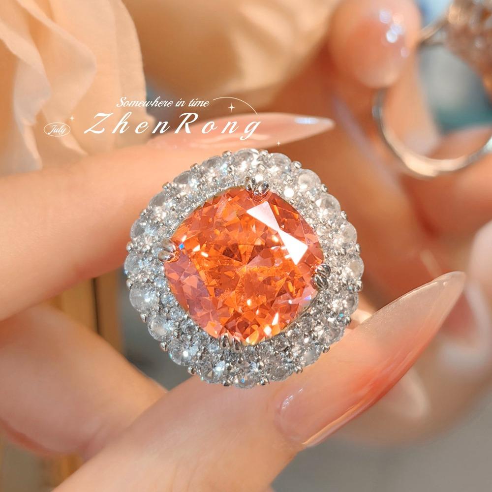 Women Jewelry Set Orange Pendant Necklace Luxury High Carbon Diamond Nest Cut Ring Set