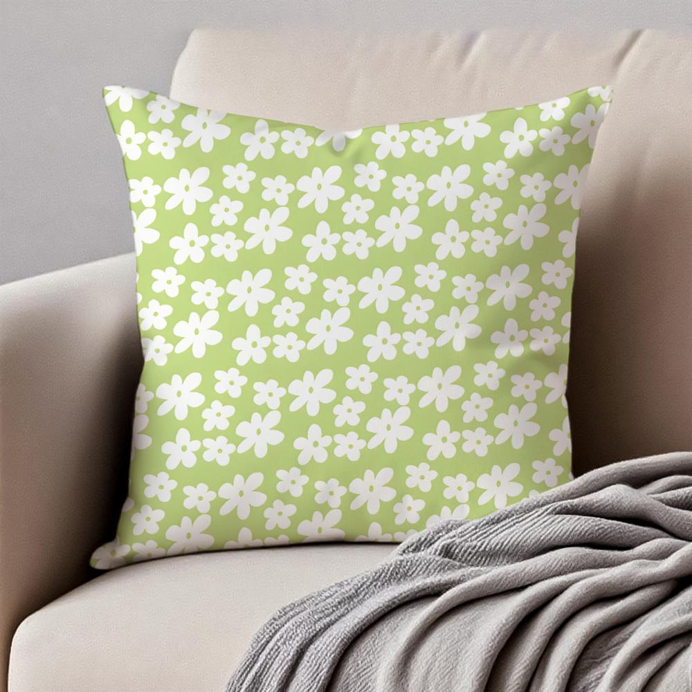 Fresh Small Daisy Floral Cushion Cover Pillowcase Antidustmite Invisible Zipper Short Plush Sofa Cushion