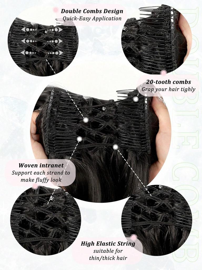 Synthetische, kurze, unordentliche, lockige Haarknotenverlängerung, leicht dehnbares Haar, Doppelkämme, Clip-In-Pferdeschwanz mit elastischer Bandverlängerung, Pferdeschwanz-Haarteile