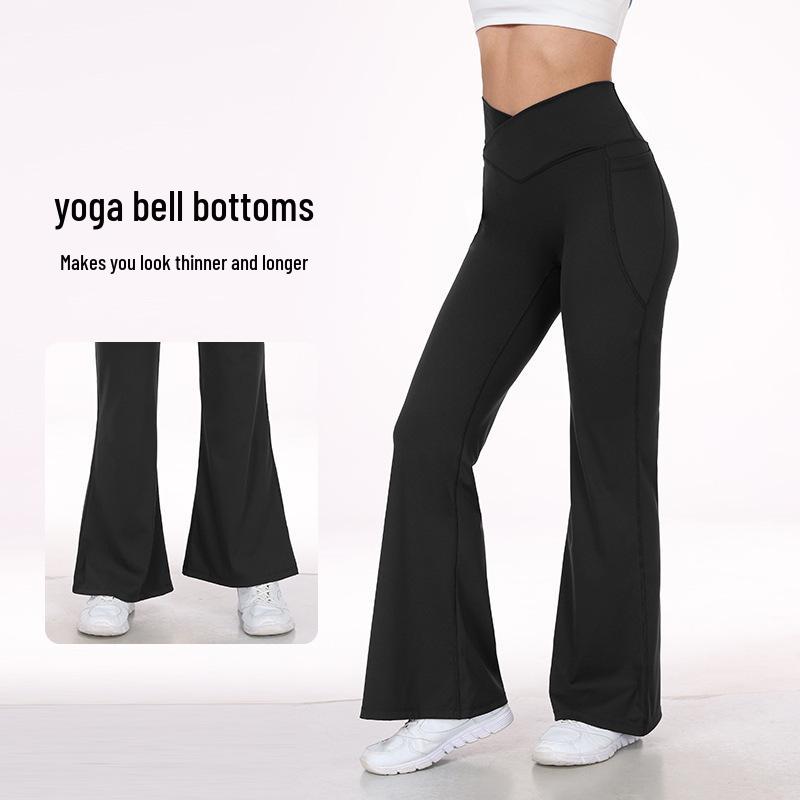 Women's High Elasticity Flare Yoga Pants with Hip Lift and Double Pockets (WA132)