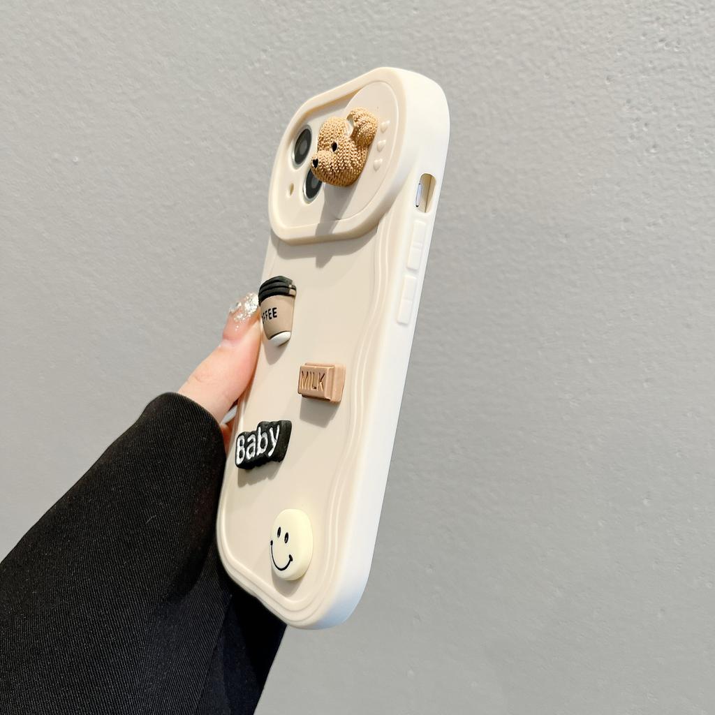 Wave Push Window for Apple 16PRO Coffee Bear Phone Case for IPhone XR/11 All Inclusive Anti Drop Protective Cover