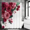Zasłona prysznicowa z motywem róży, Dekoracyjna zasłona prysznicowa do łazienki, Wodoodporna zasłona prysznicowa z haczykami