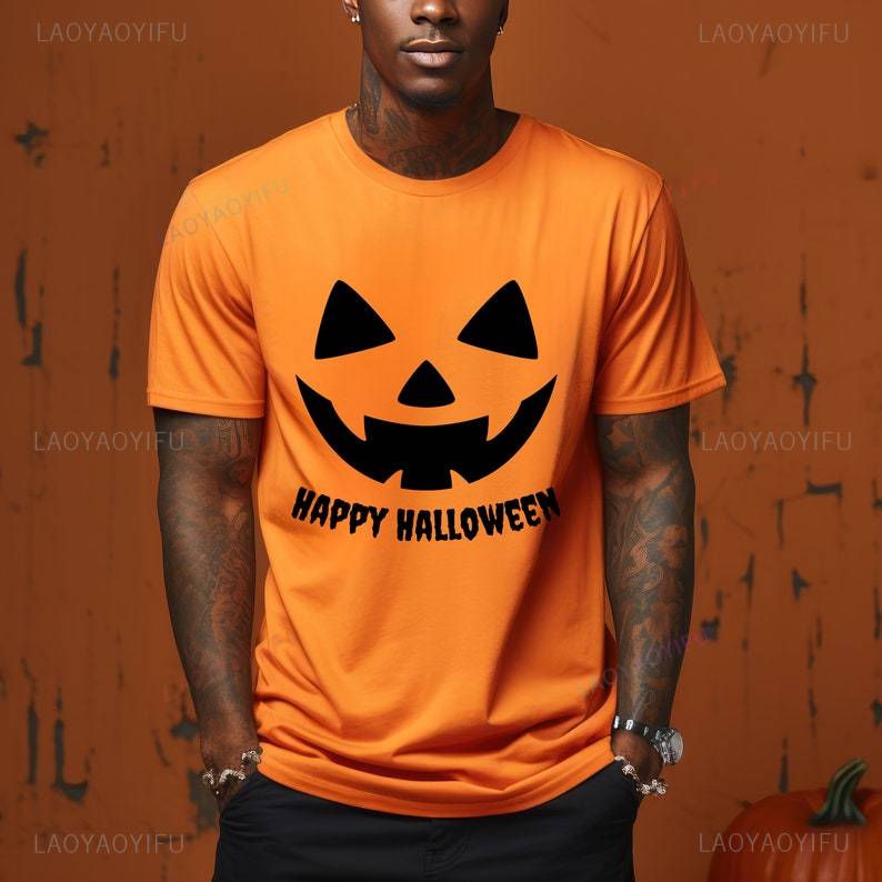 Cute Happy Halloween Pumpkin Face Graphic T Shirts Women Unisex Autumn Orange High Quality Cotton Tshirt Trick Or Treat Tops Tee