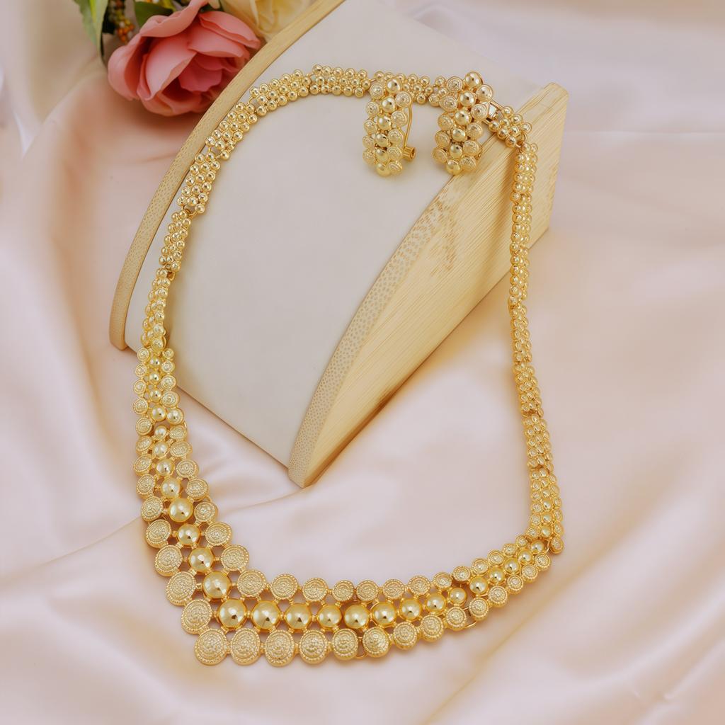 Dubai brudens halskjede, øredobber, ring og armbånd fire-delt sett, nigerianske kvinners 14K gull Zirkon sett