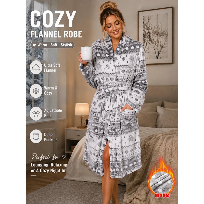 European and American new nightgown women's winter velvet thickened long women's pajamas homewear bathrobe