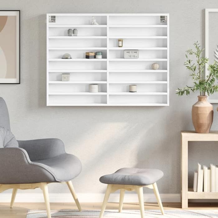 VidaXL Armoire à vitrine blanc 100x8,5x75 cm bois d'ingénierie, armoire murale, armoire de rangement murale, armoire 847933