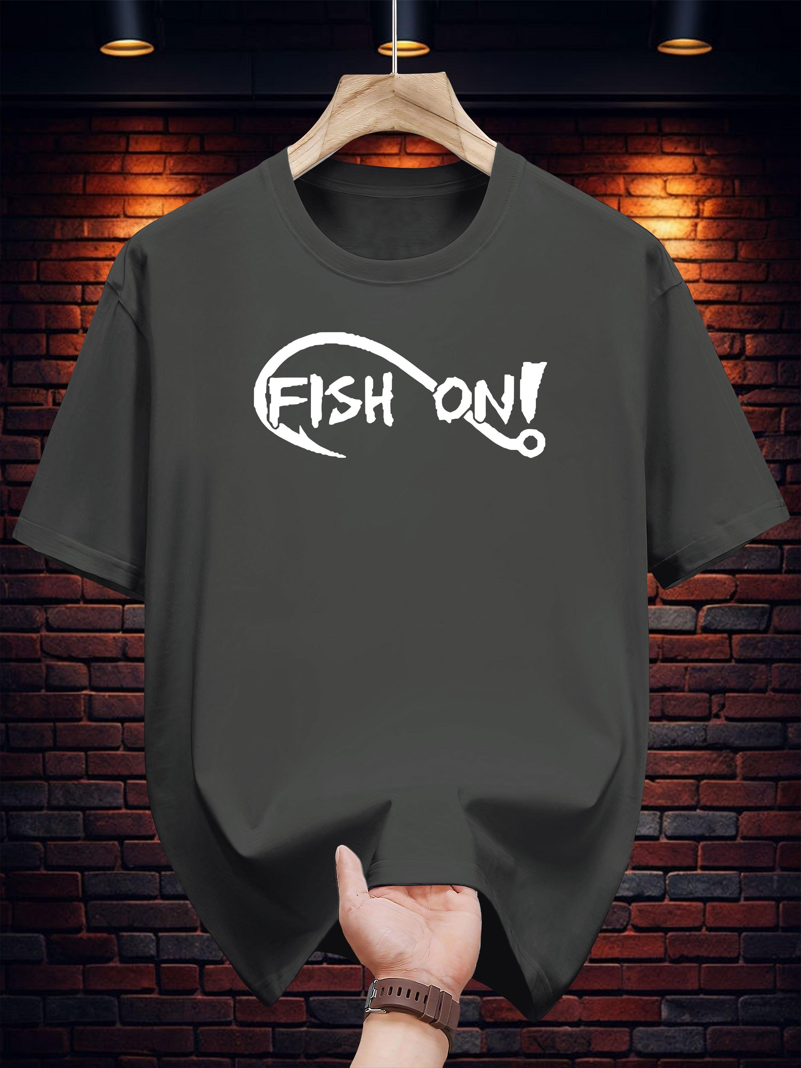 100% Cotton Fish On! Graphic T-shirt - Casual Summer Short Sleeve Tee with Bold White Print XXXXL