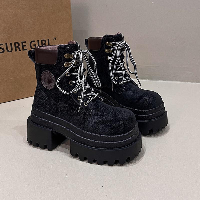 White Deer same rhubarb boots women's new autumn hiking Martin boots British style leather casual tooling boots